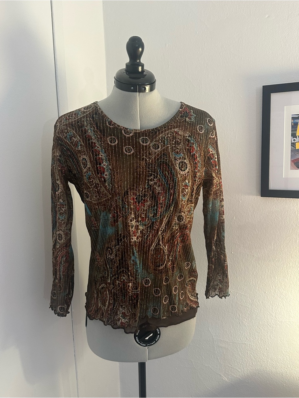 Brown Paisley  Long-Sleeve Tee With Gold Threads